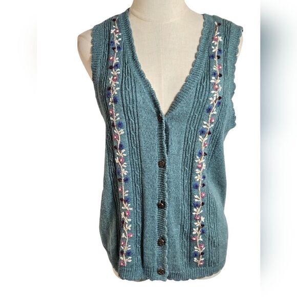 Cottage Essentials Vintage Green Embroiderd Vest - Picture 1 of 6
